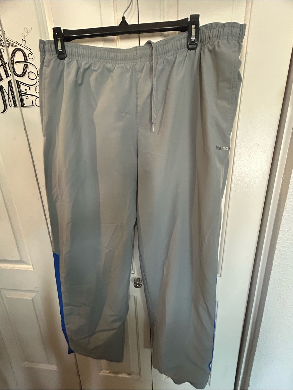 Reebok Track Pants Elastic Drawstring Waist Blue Side Panels Sz 2XL Activewear